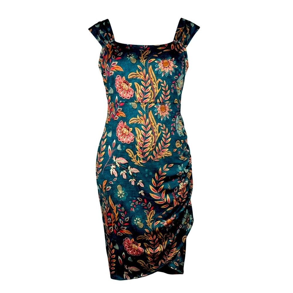 Averie Women's Size L Halley Ruched High Low Midi Satin Dress Deep Neckline